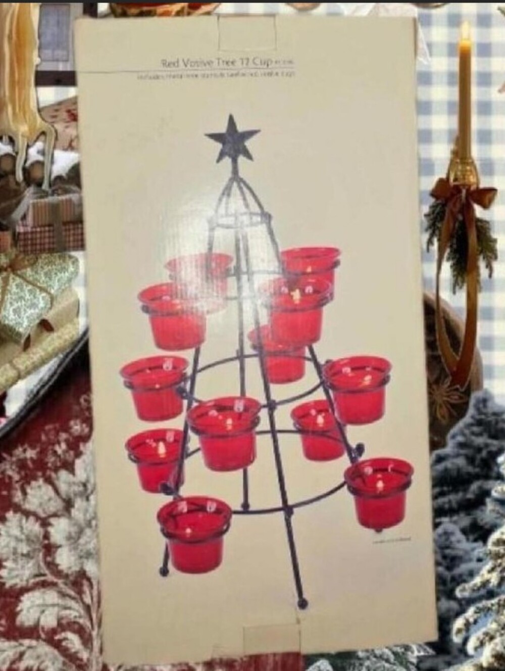 Dennis East 2005 17.5" Red & Black 12 Votive Christmas Tree Candle Holders